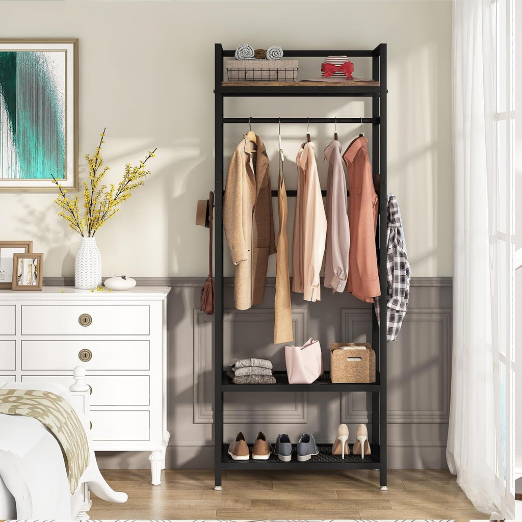 Heavy Duty Freestanding Closet Organizer with Hanging Rod - Brown & Black