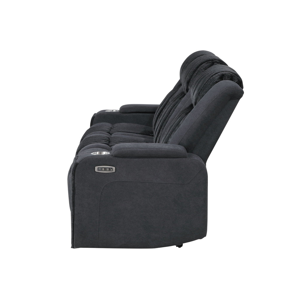 Power Reclining Sofa with Power Headrest and Drop Down Table - Black, Dark Brown, or Dark Gray