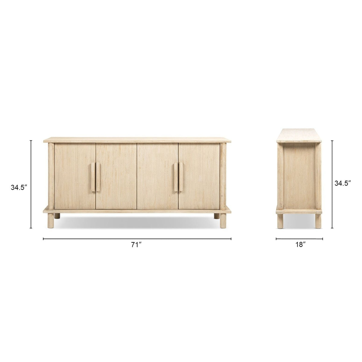 Natural Reclaimed Wood 4 Door Sideboard with Streamlined Storage - Natural