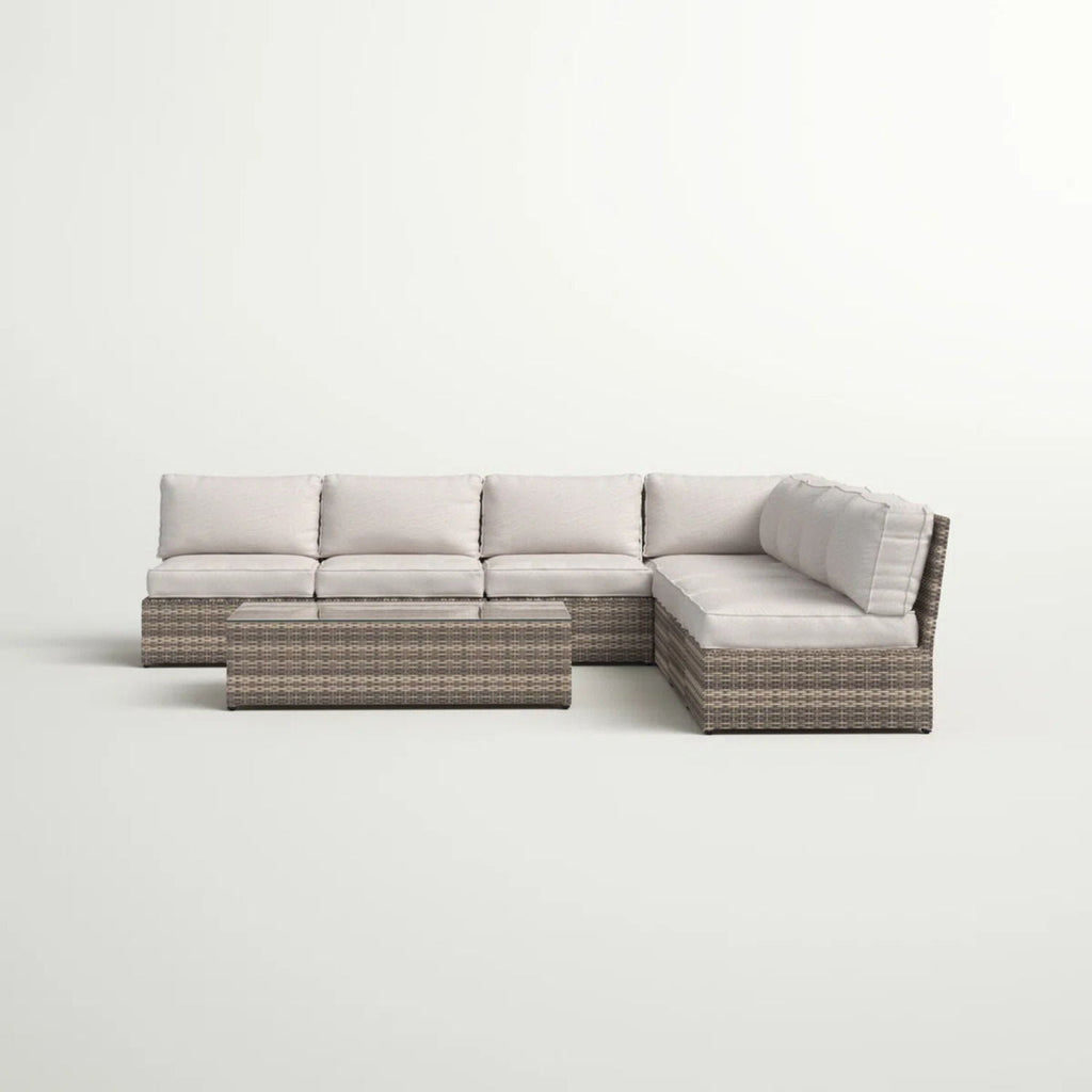 Modern Patio Rattan Sectional Set with Cushions - Multiple Colors