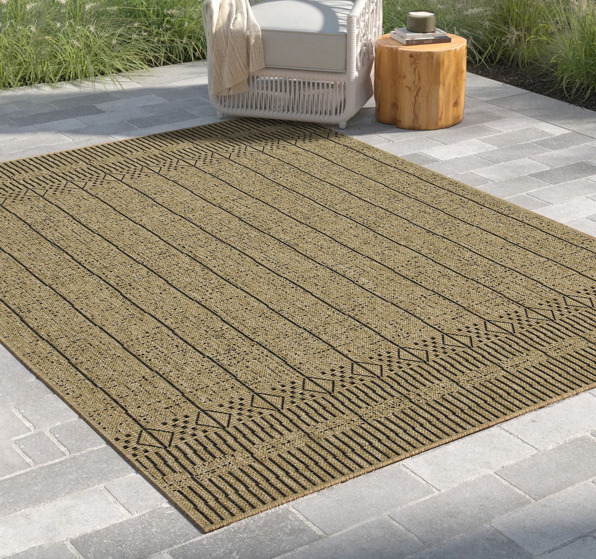 Light Brown Indoor / Outdoor Runner Rug with Flatweave - Jute Look