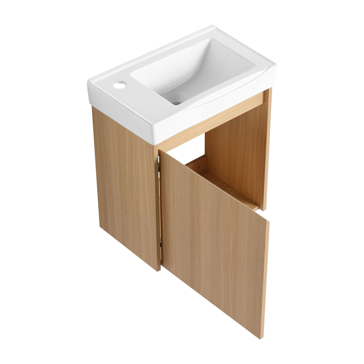 Modern Bathroom Vanity with Ceramic Basin and Storage Cabinet - Light Brown, Black, or White