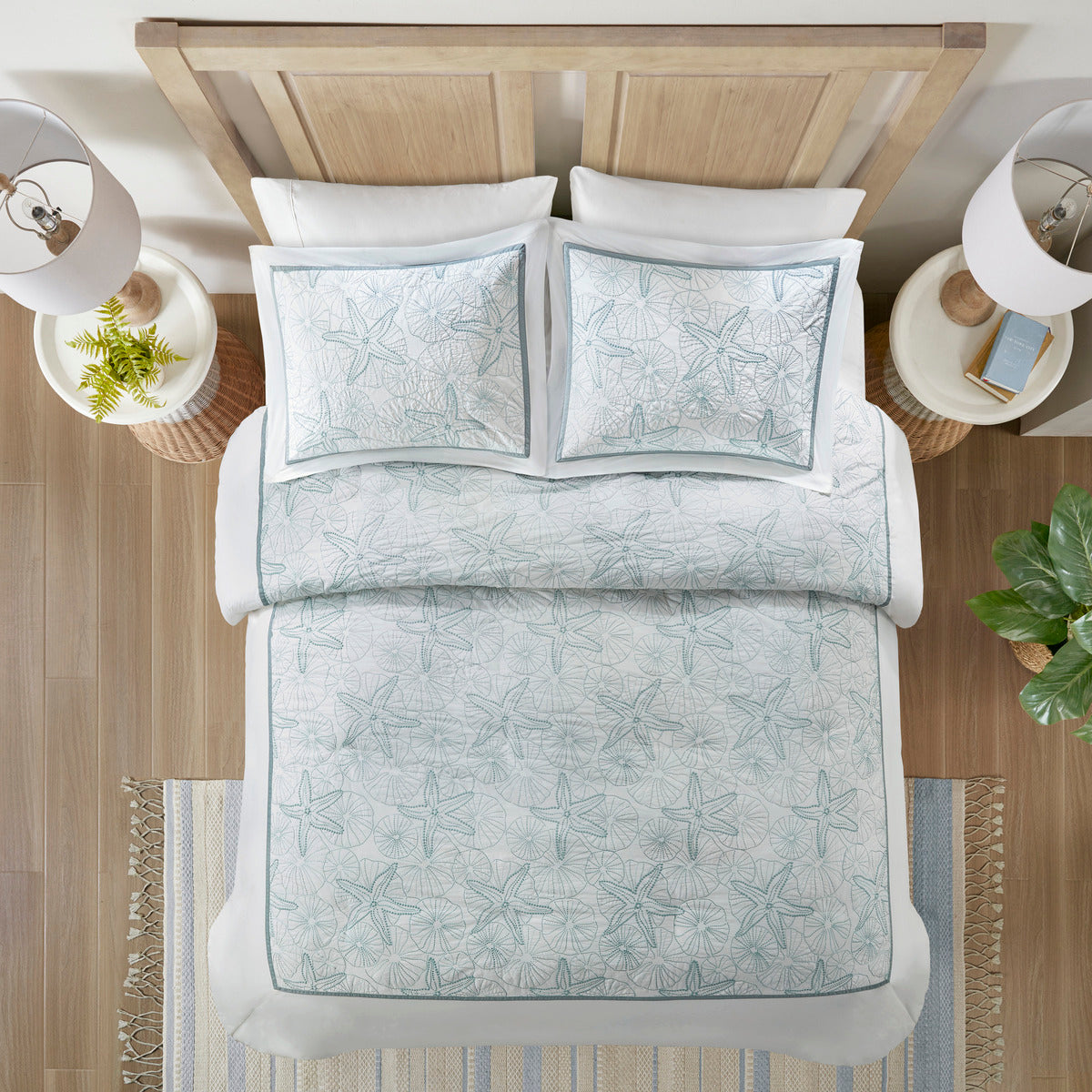 White King Duvet Cover Mini Set with Seashell Embroidery