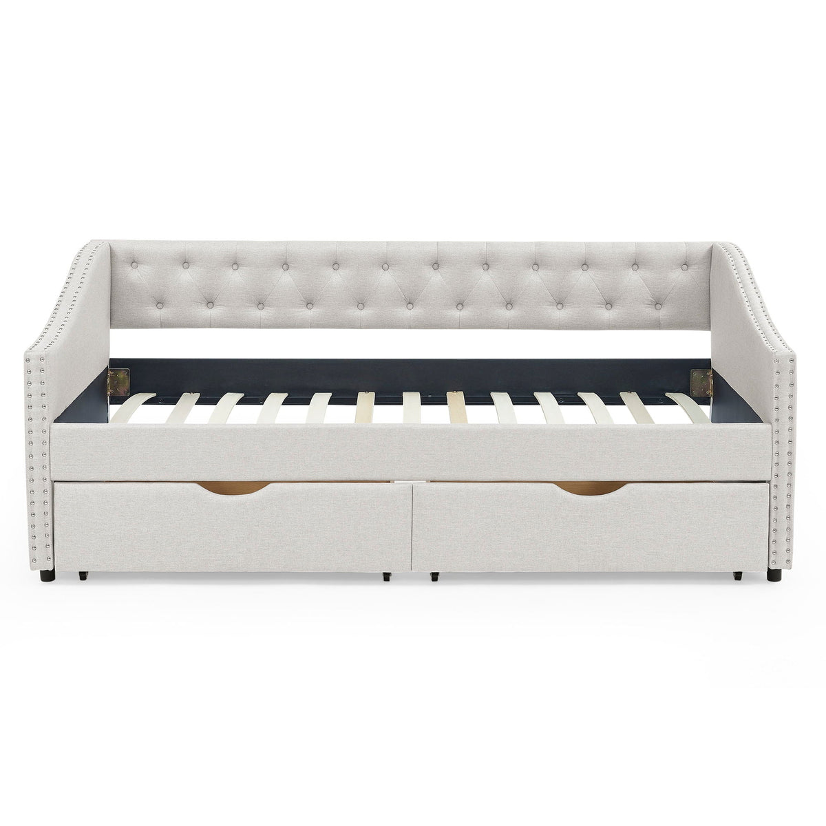 Upholstered Tufted Daybed with 2 Drawers and Waved Arms - Multiple Colors