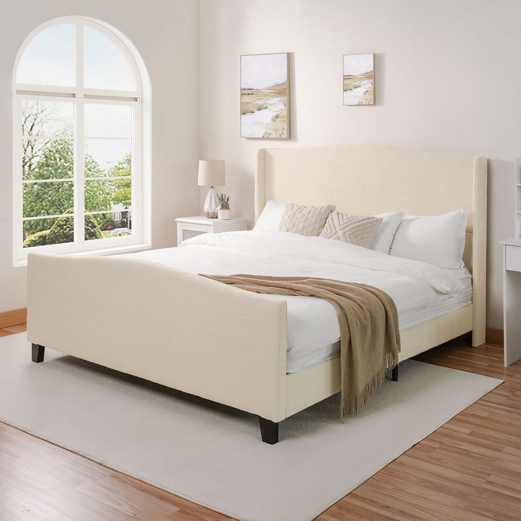 Platform Bed Frame with Tall Headboard and High Footboard - White or Gray