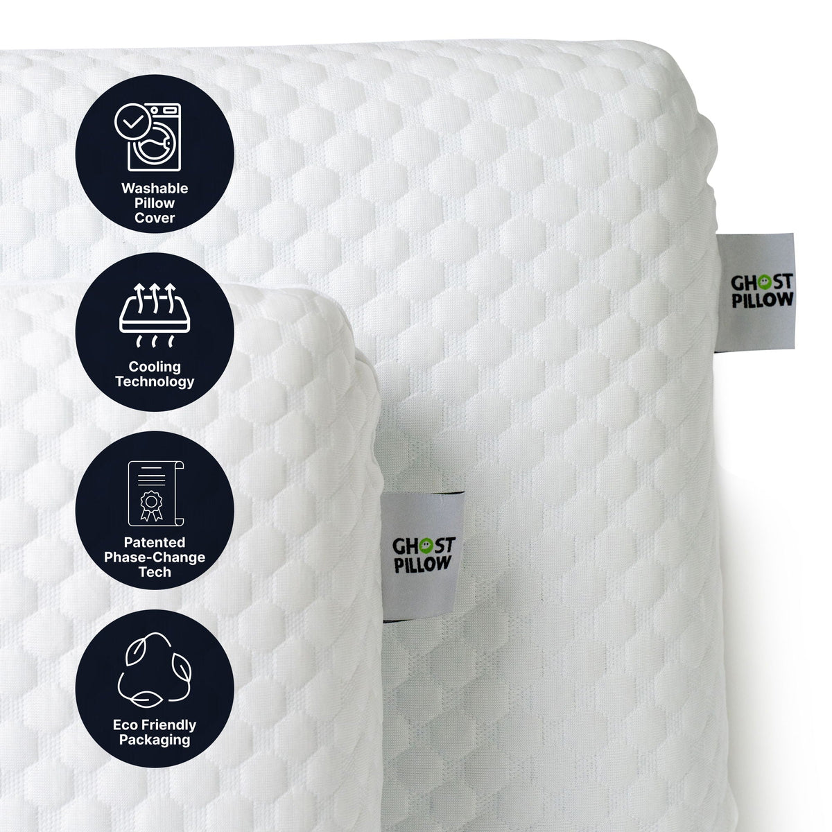 Gel Memory Foam Cooling Bed Pillow with Phase Change Technology - White