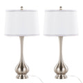 Contemporary Table Lamp Set with Linen Shade and Silver Trim - Nickel / White