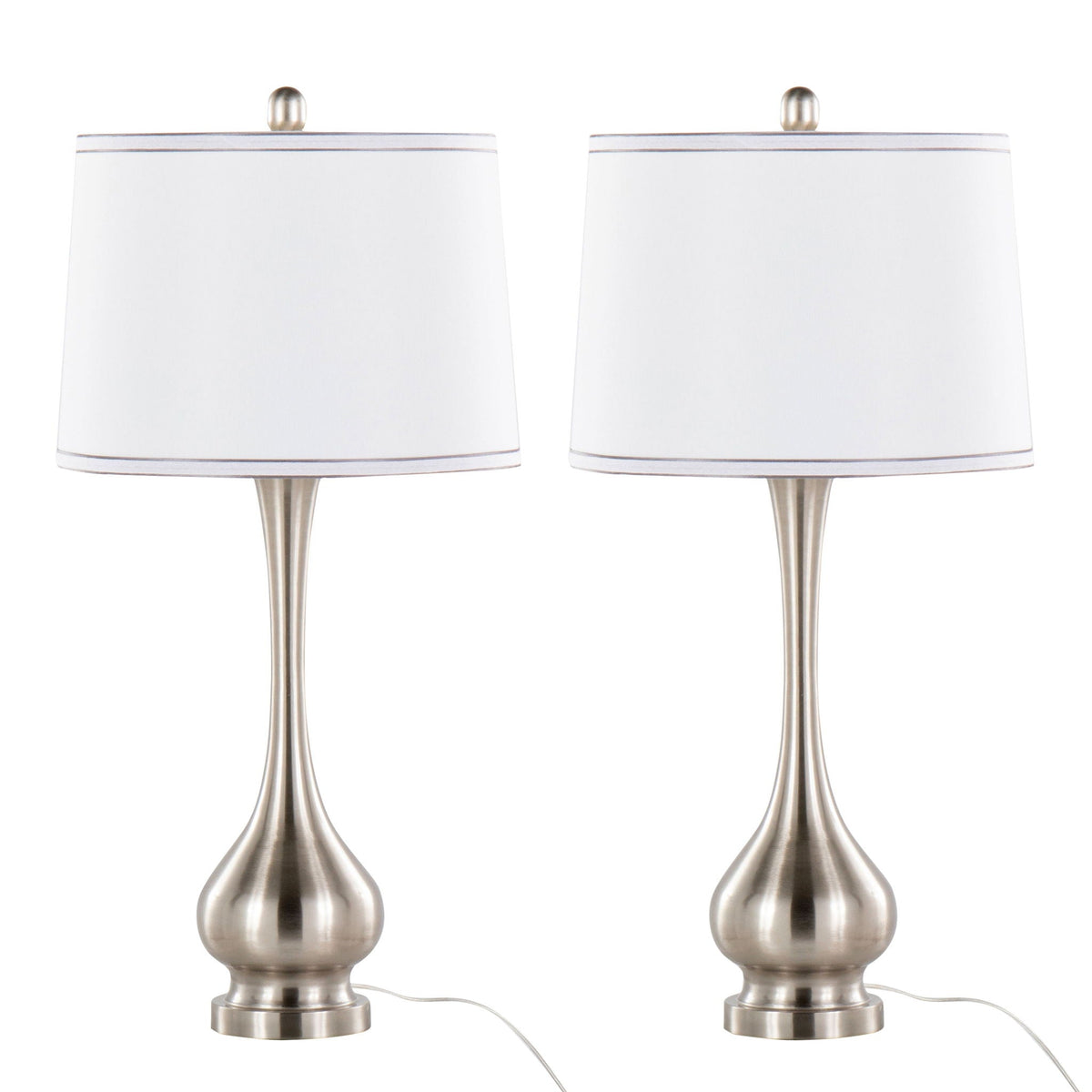 Contemporary Table Lamp Set with Linen Shade and Silver Trim - Nickel / White