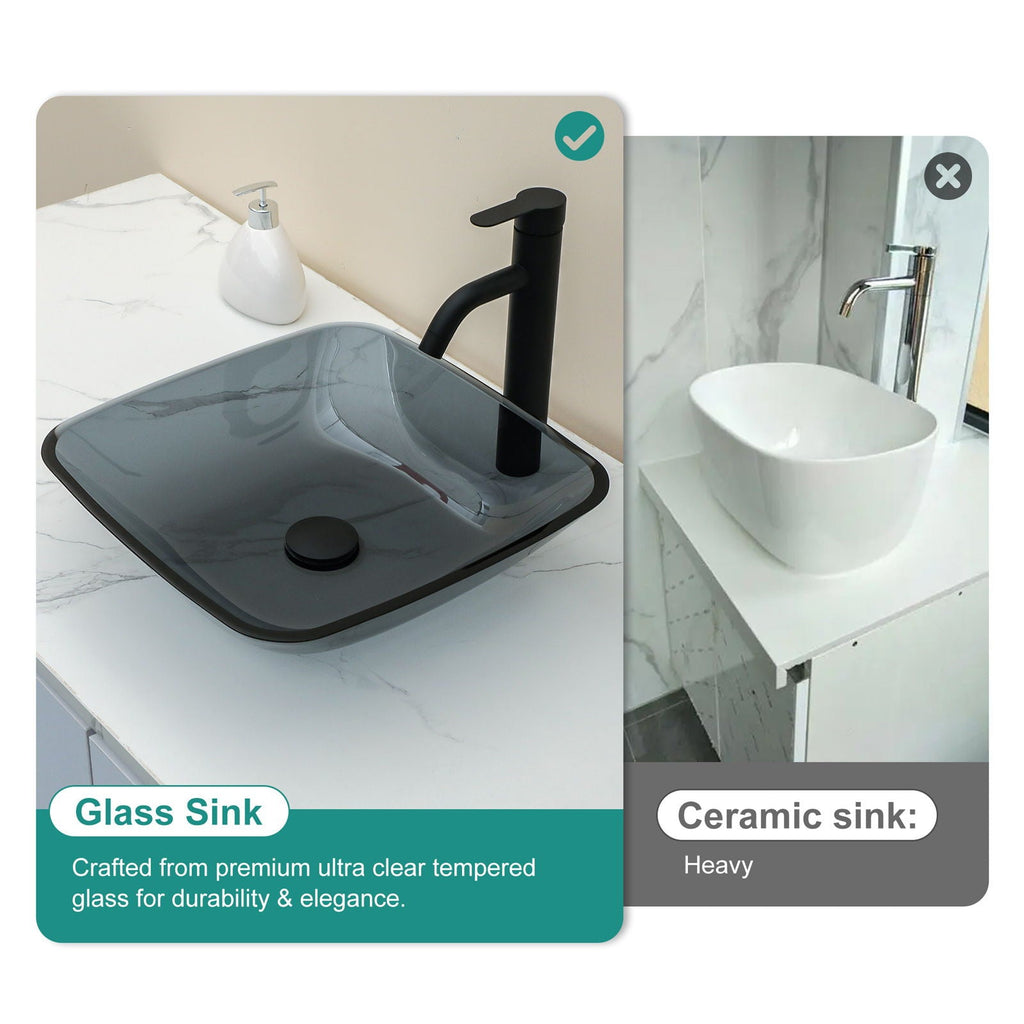 Square Vessel Sink for Bathroom with Pop Up Drain - Gray