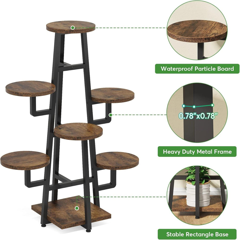 7 Tier Corner Plant Shelf with High Low Design - Dark Brown or White