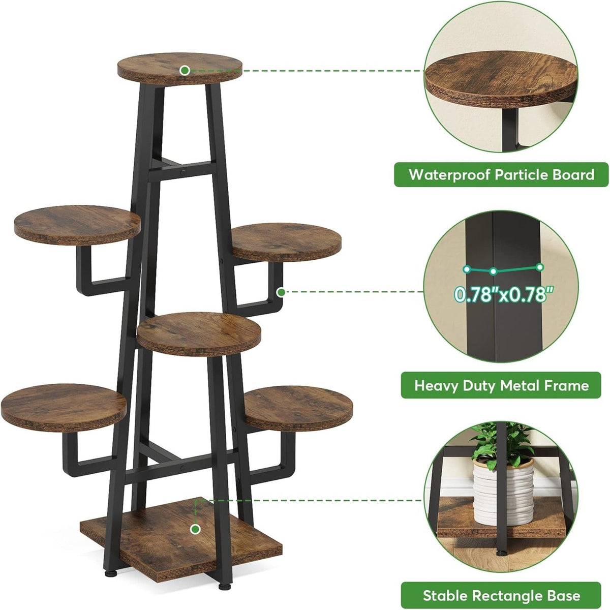 7 Tier Corner Plant Shelf with High Low Design - Dark Brown or White