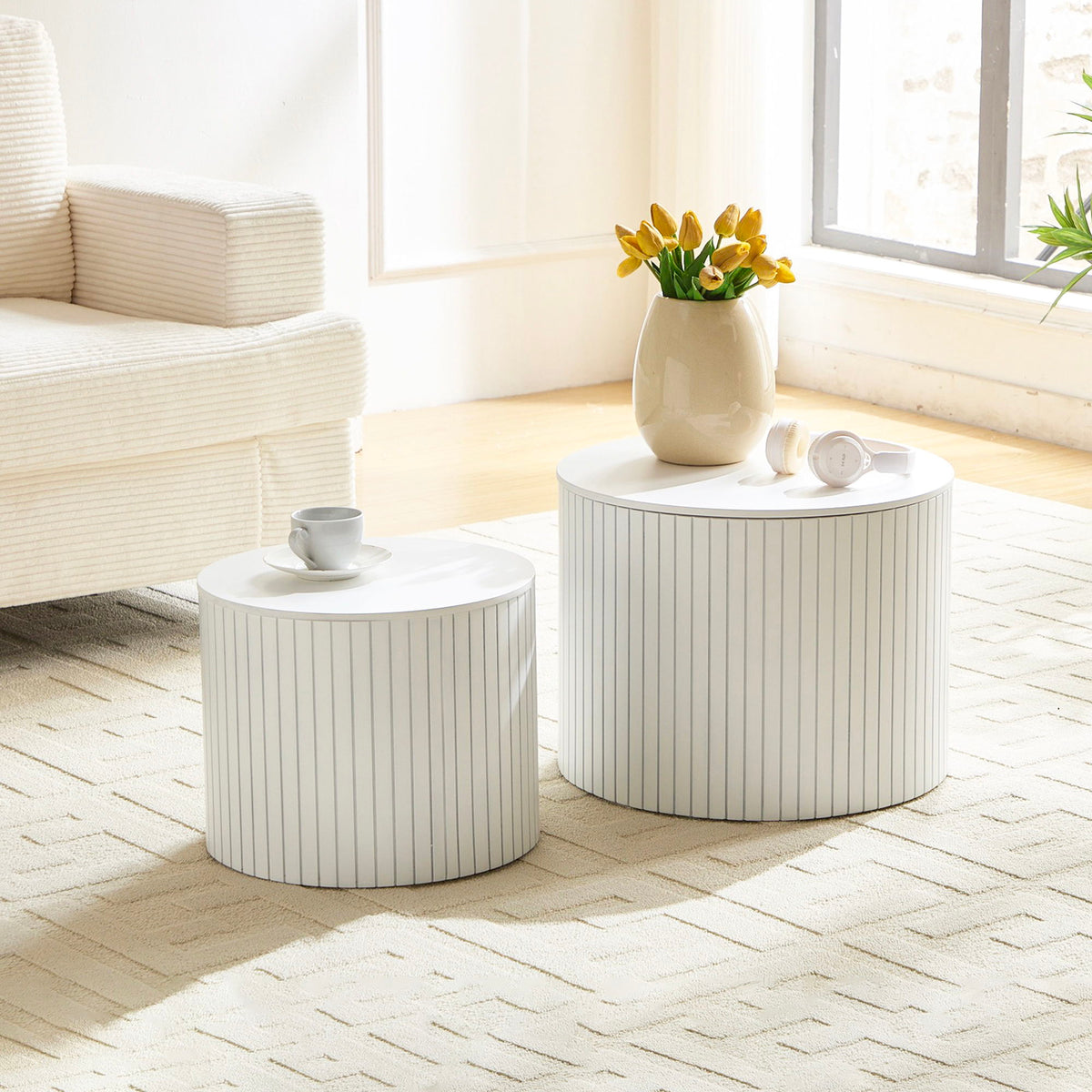 Handcrafted Nested Table Set, 2 Pieces - Black, White, or Dark Brown