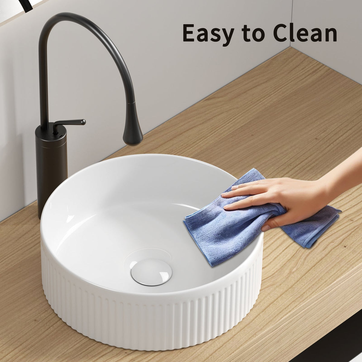 Small 14 Inch Round Bathroom Sink with Stain-Resistant Finish - White Porcelain