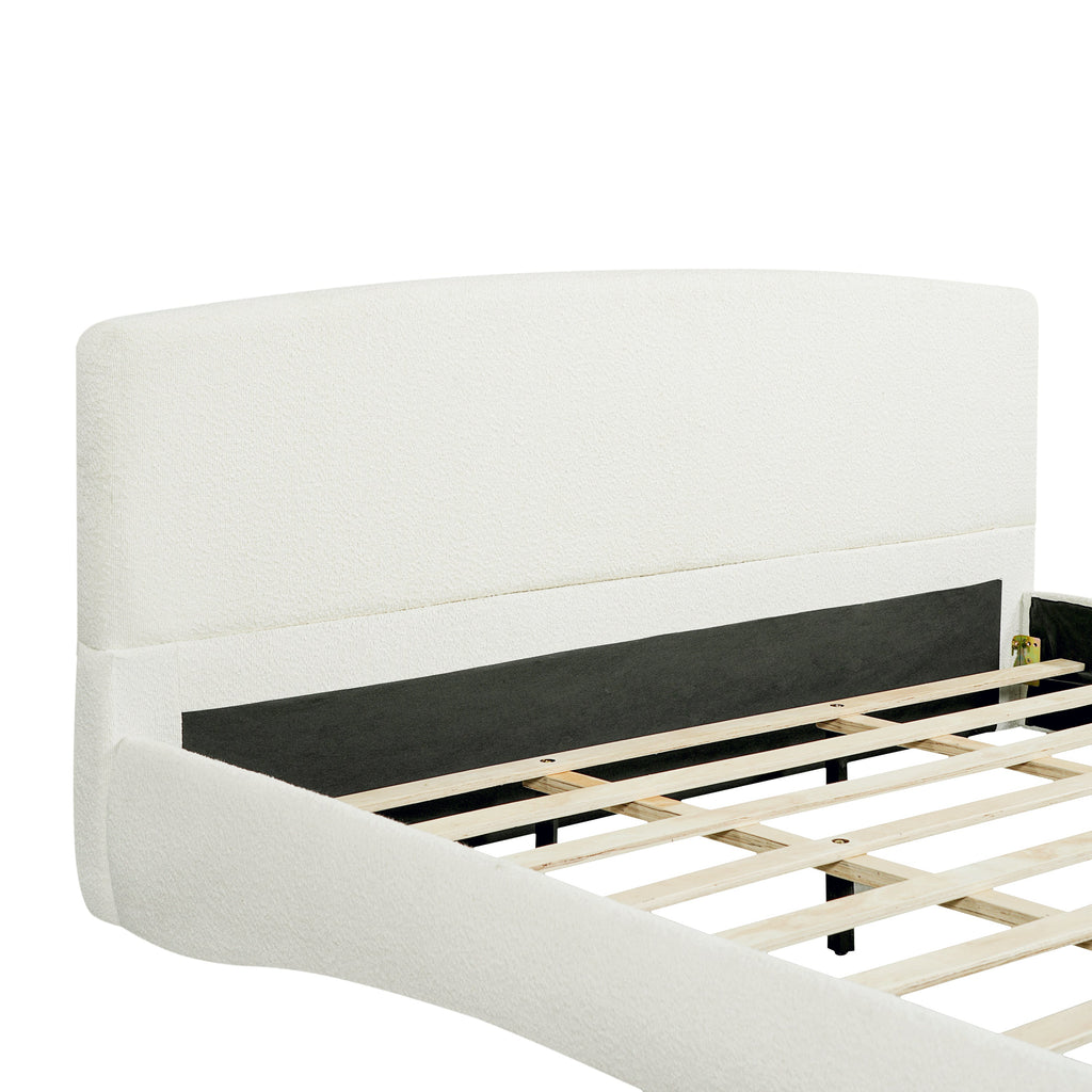 Curved Upholstered Bed with Smart Ambient Lighting - Boucle Fabric