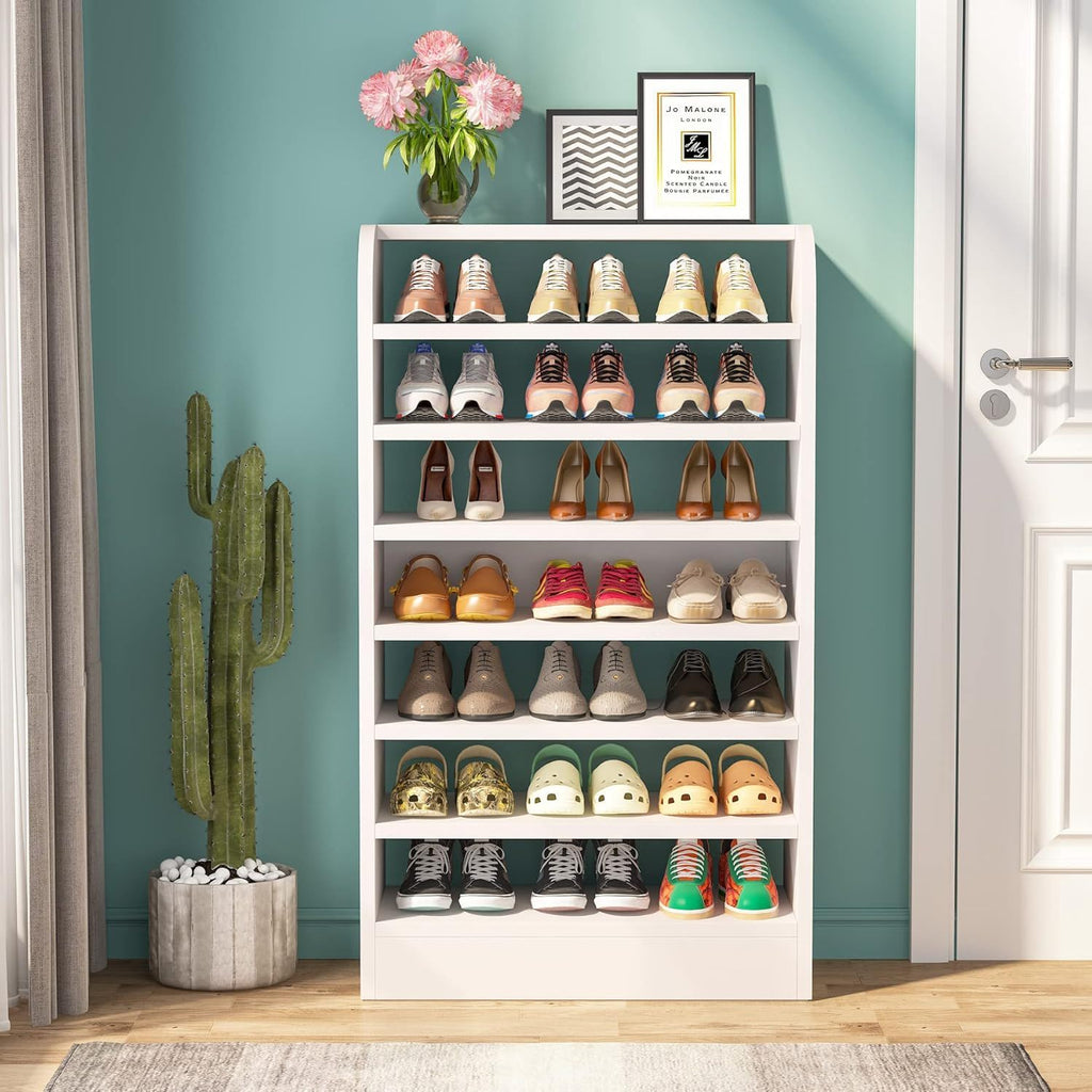 8 Tier Tall Shoe Rack with Ventilated Design - White