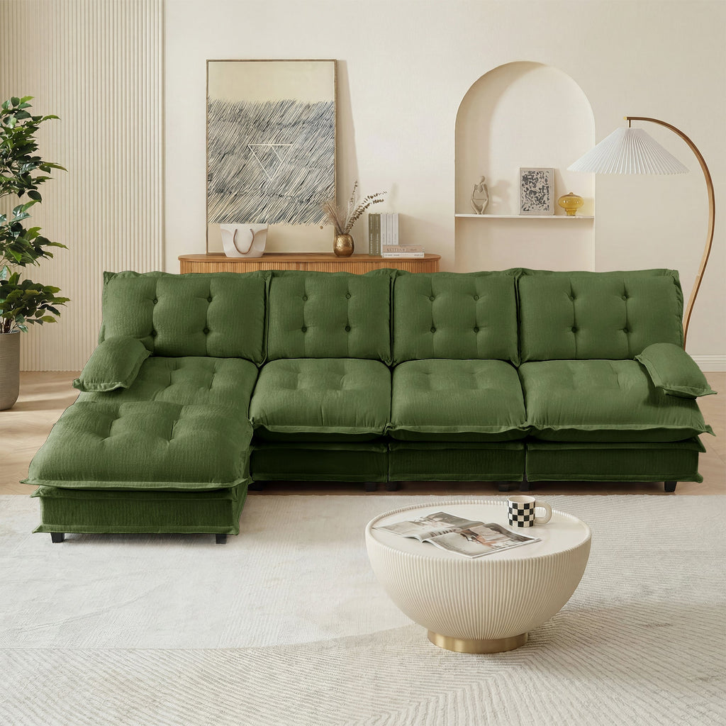 138" L Shaped Modular Sectional Sofa with Ottoman - Chenille