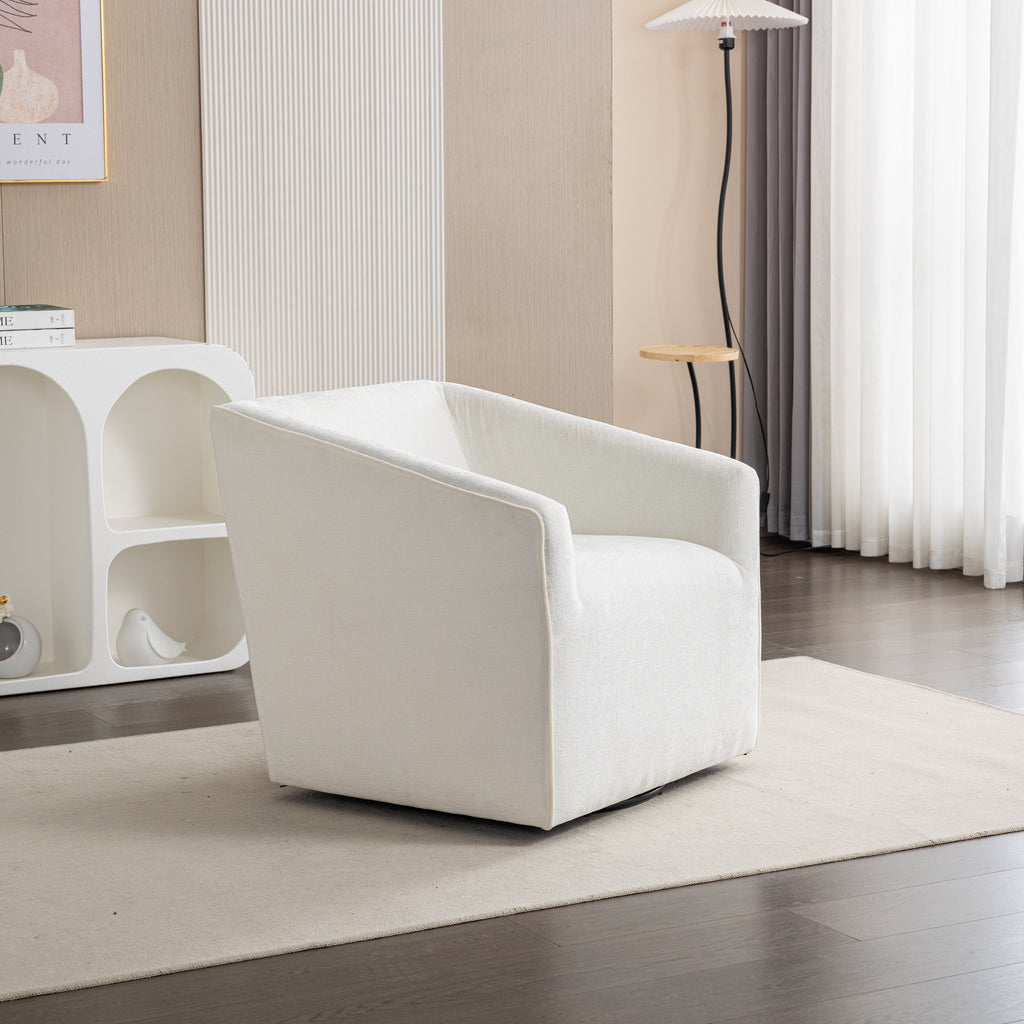 Modern Upholstered Barrel Armchair with 360° Swivel - Chenille
