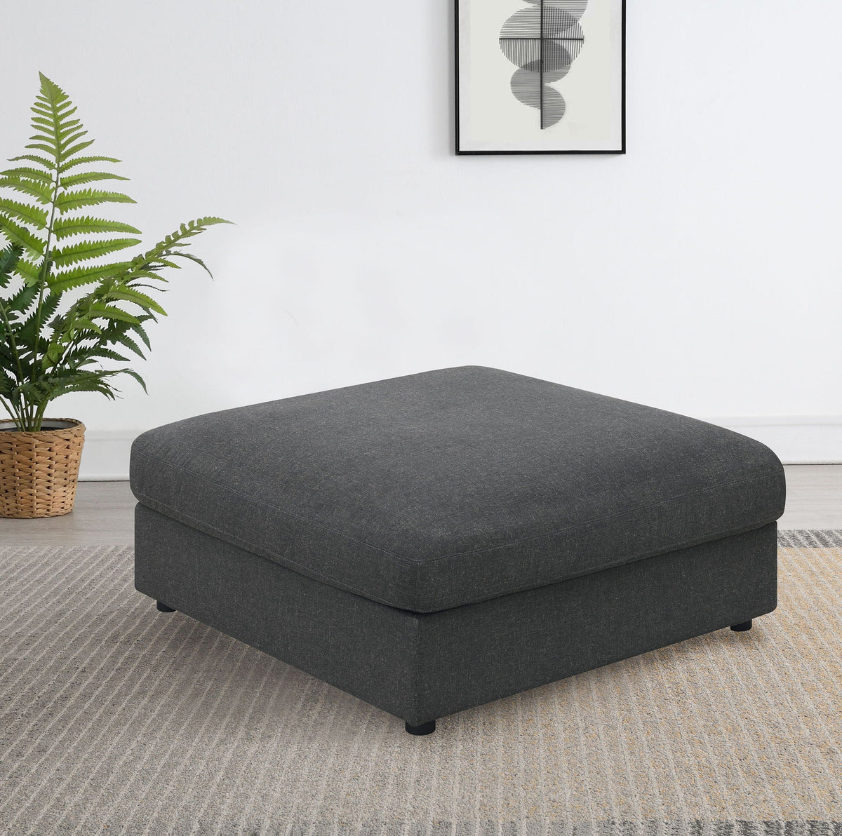 Serene Square Upholstered Ottoman Charcoal