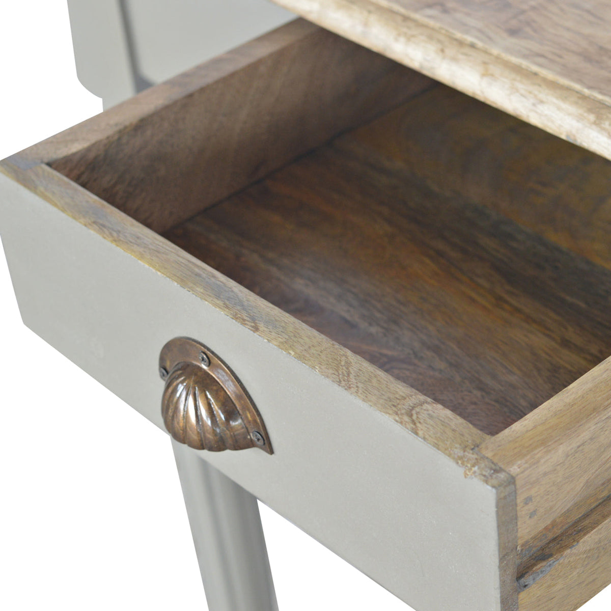 Solid Wood Hand Painted Writing Desk with 1 Drawer - French Grey & Oak