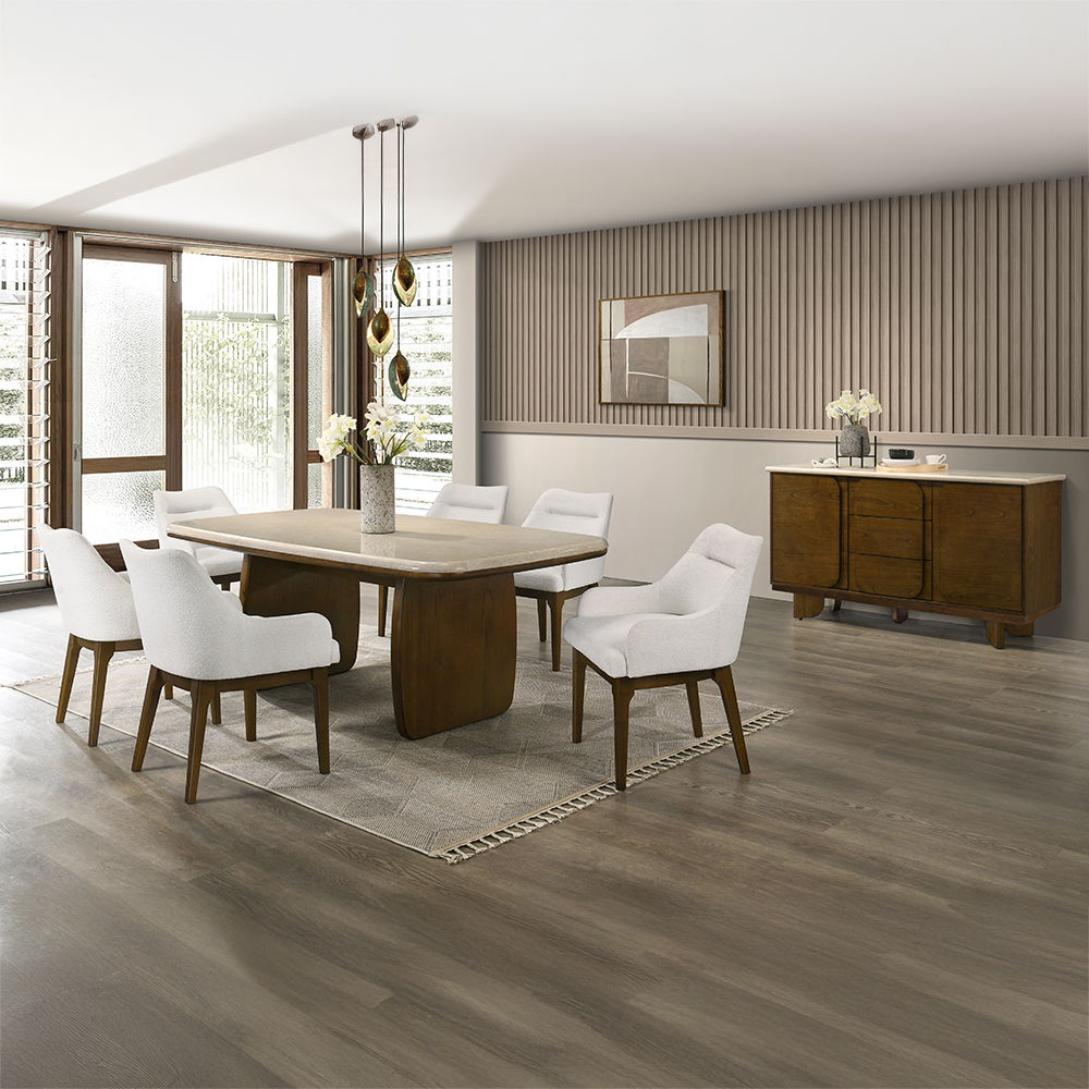 Kasha - Dining Table With Marble Top Top - Vintage Oak