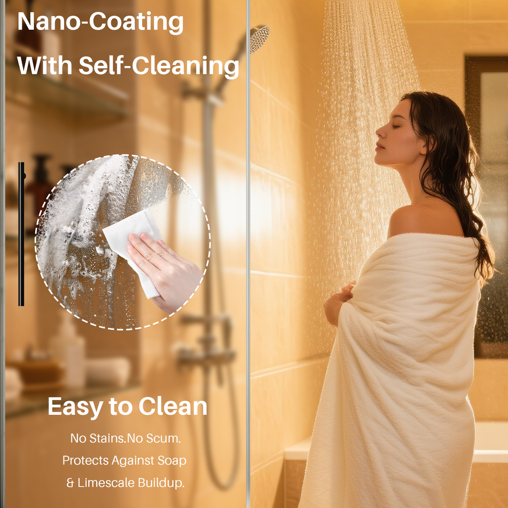 Frameless Sliding Shower Door with Clear Tempered Glass - Brushed Nickel