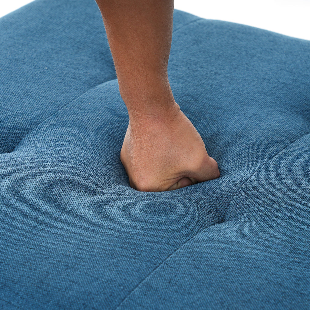 Navy Tufted Ottoman with Classic Button Detailing - Navy Blue
