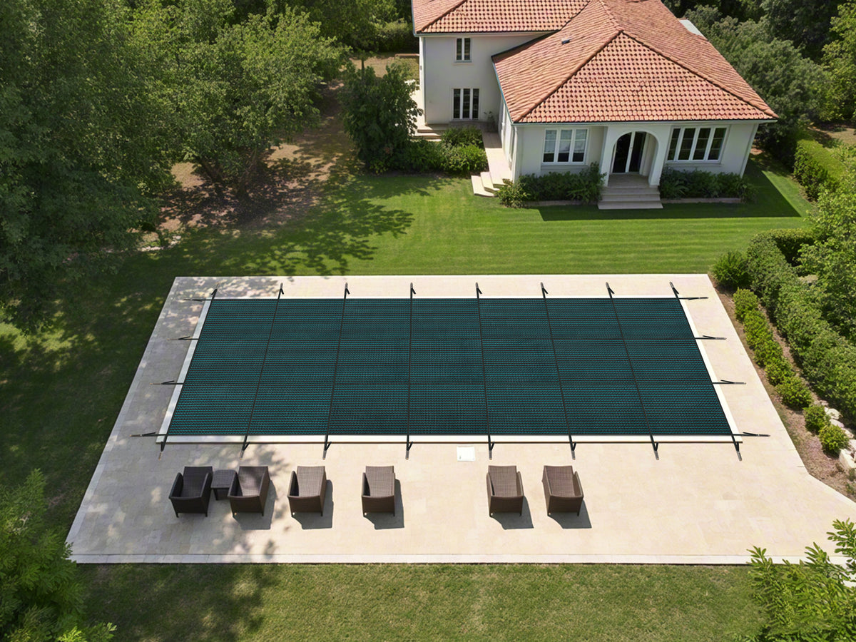 Swimming Pool Safety Cover with Triple-Stitched Mesh - Green or Blue