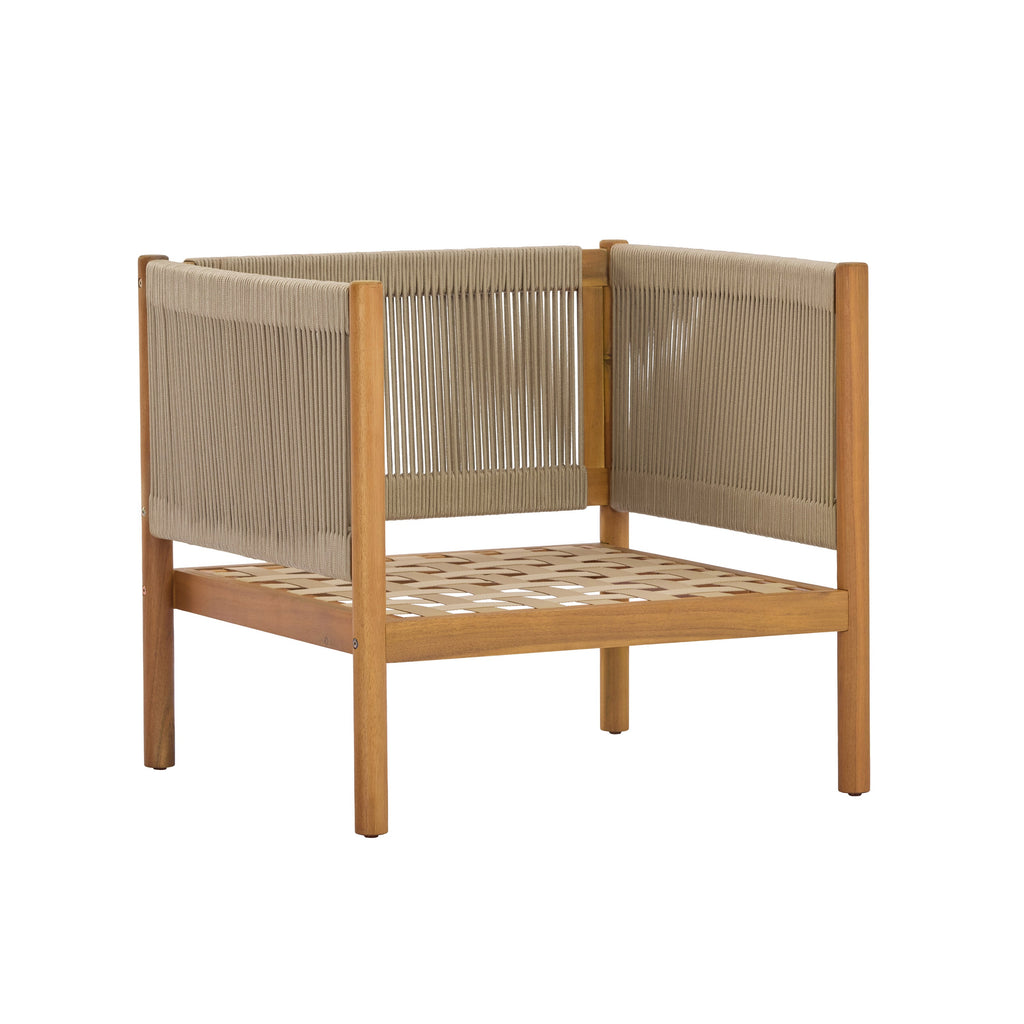 Outdoor Club Chair with Acacia Wood Frame and Rope Panels – Teak Look