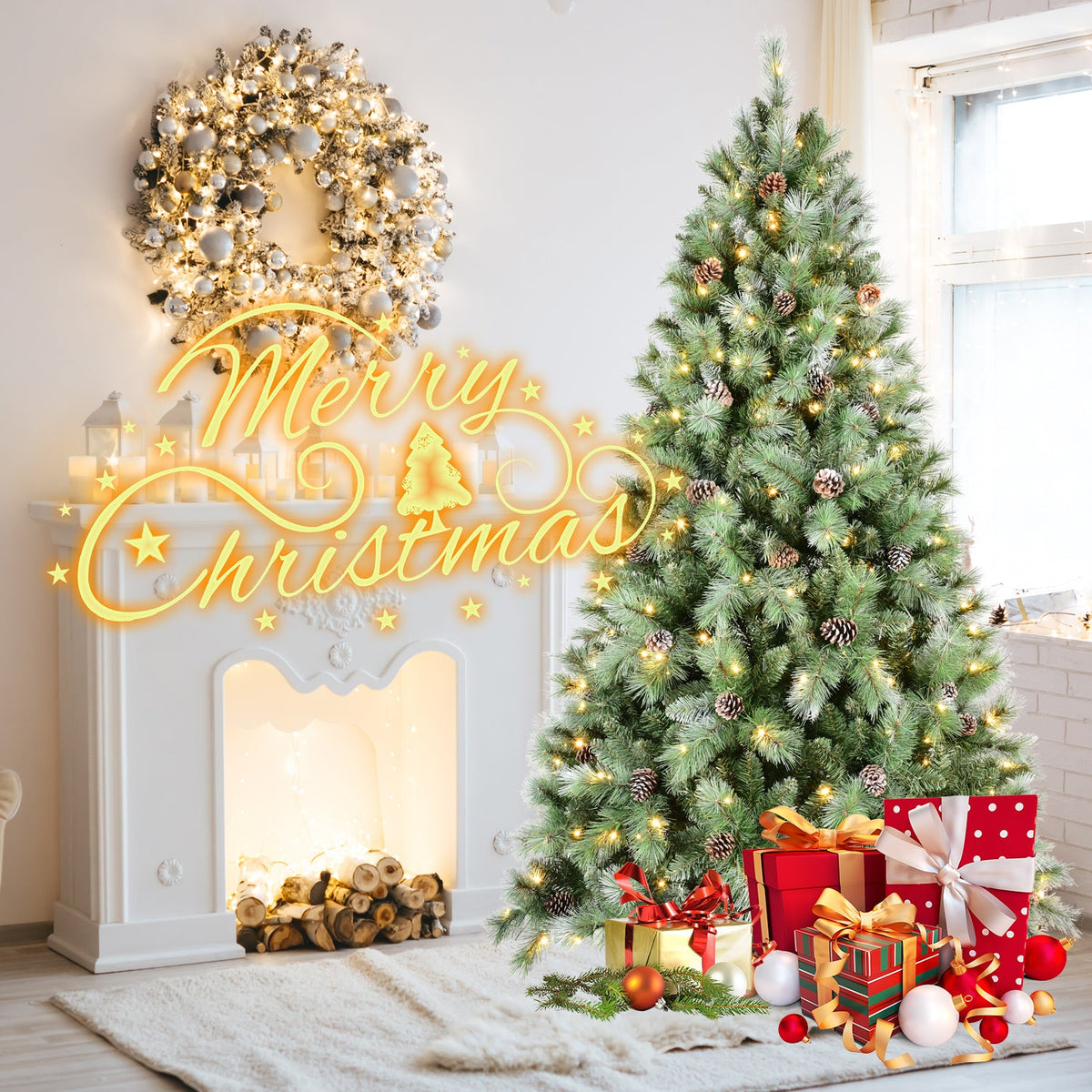 9FT Christmas Tree with 700 Warm Lights - PVC