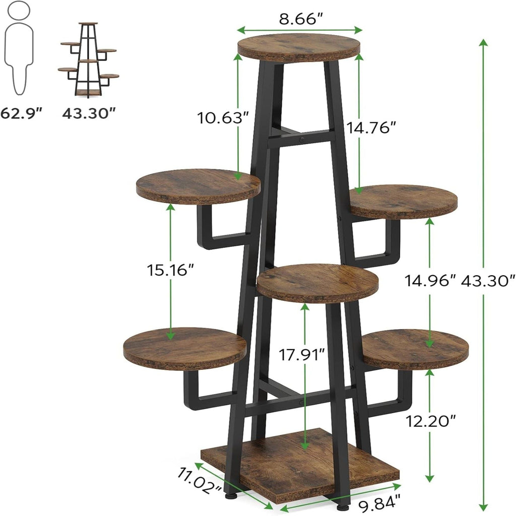 7 Tier Corner Plant Shelf with High Low Design - Dark Brown or White
