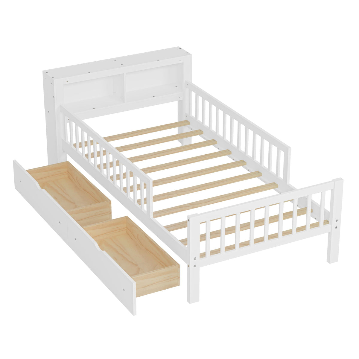 Twin Storage Bed with Headboard Rack & Under-Bed Drawers - Multiple Colors