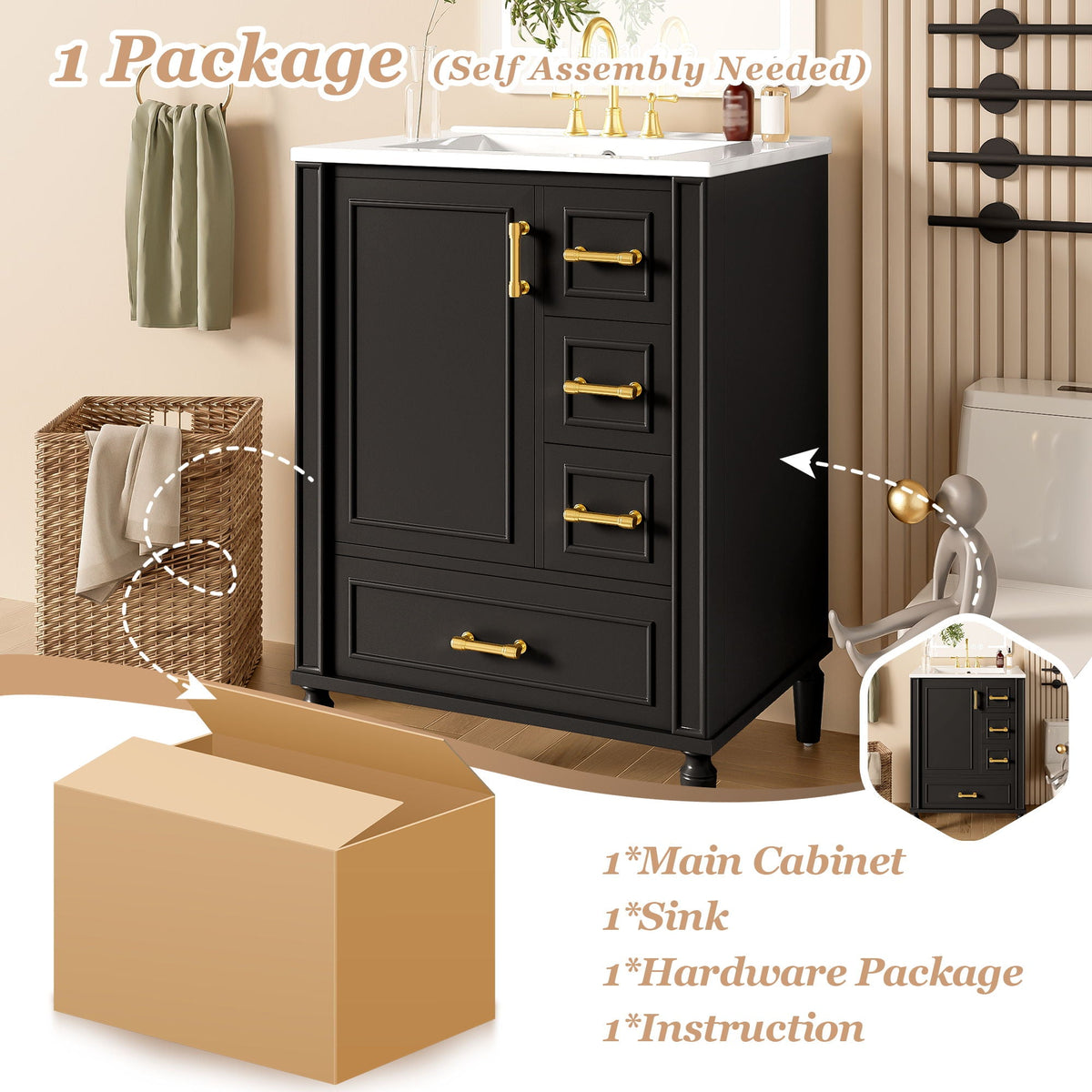 Traditional Bathroom Vanity Set with Soft Close Doors - Multiple Colors