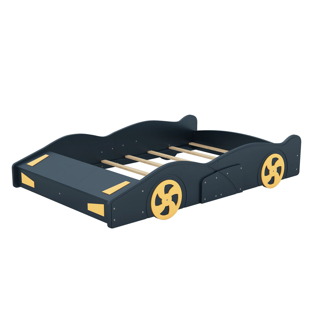 Race Car Platform Bed with Storage and Wheels - Black or Blue