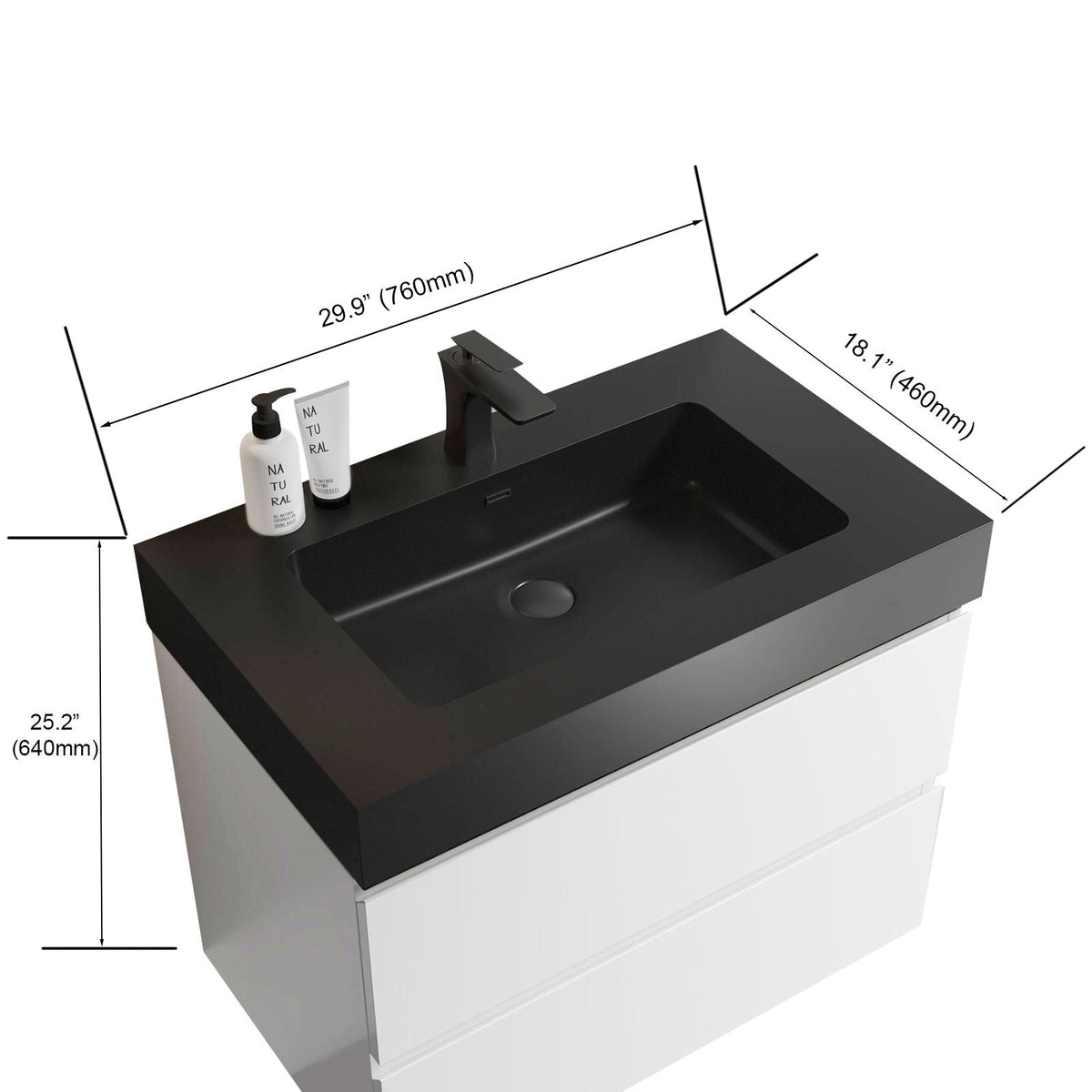Modern Floating Bathroom Vanity with Large Storage - White or Black