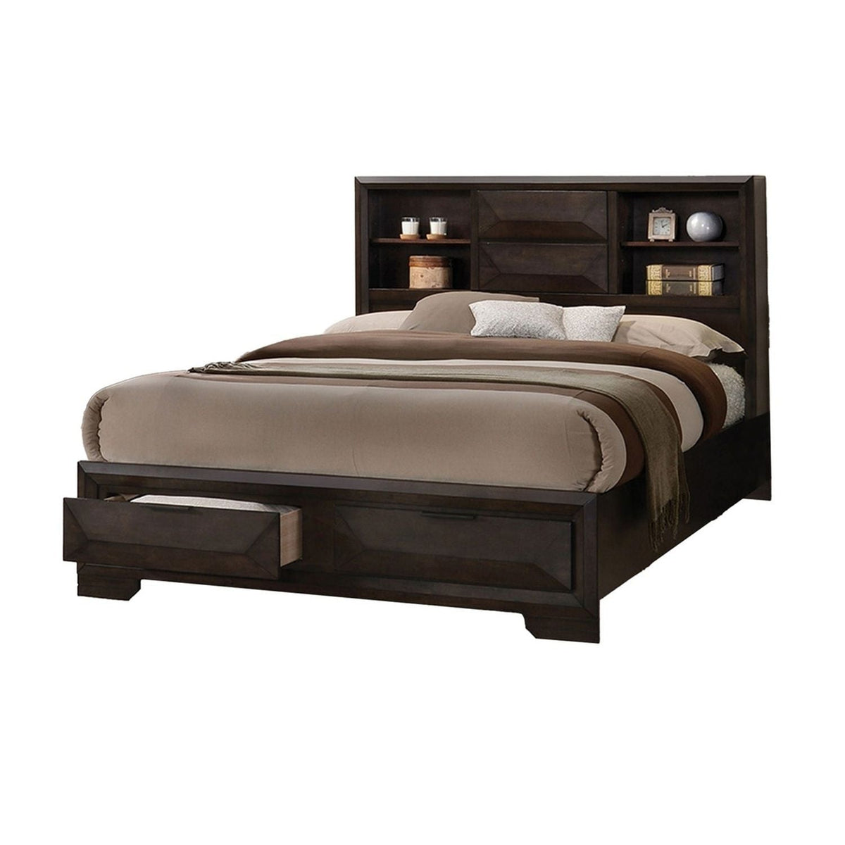 Contemporary Style Bed With Bookcase Headboard And Footboard Storage