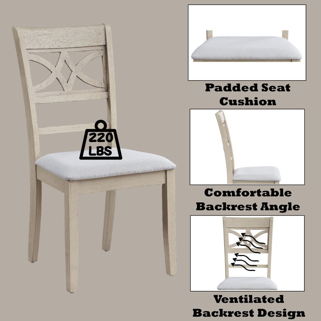 7 Piece Dining Room Set with Cross Back Chairs - Antique White & Light Oak