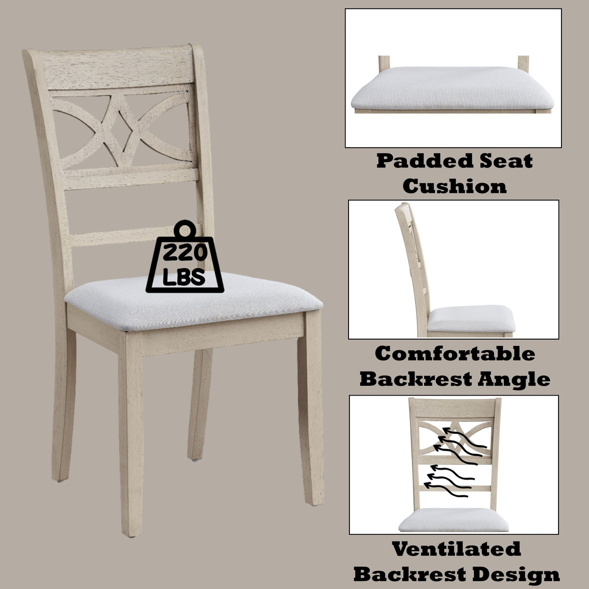 7 Piece Dining Room Set with Cross Back Chairs - Antique White & Light Oak