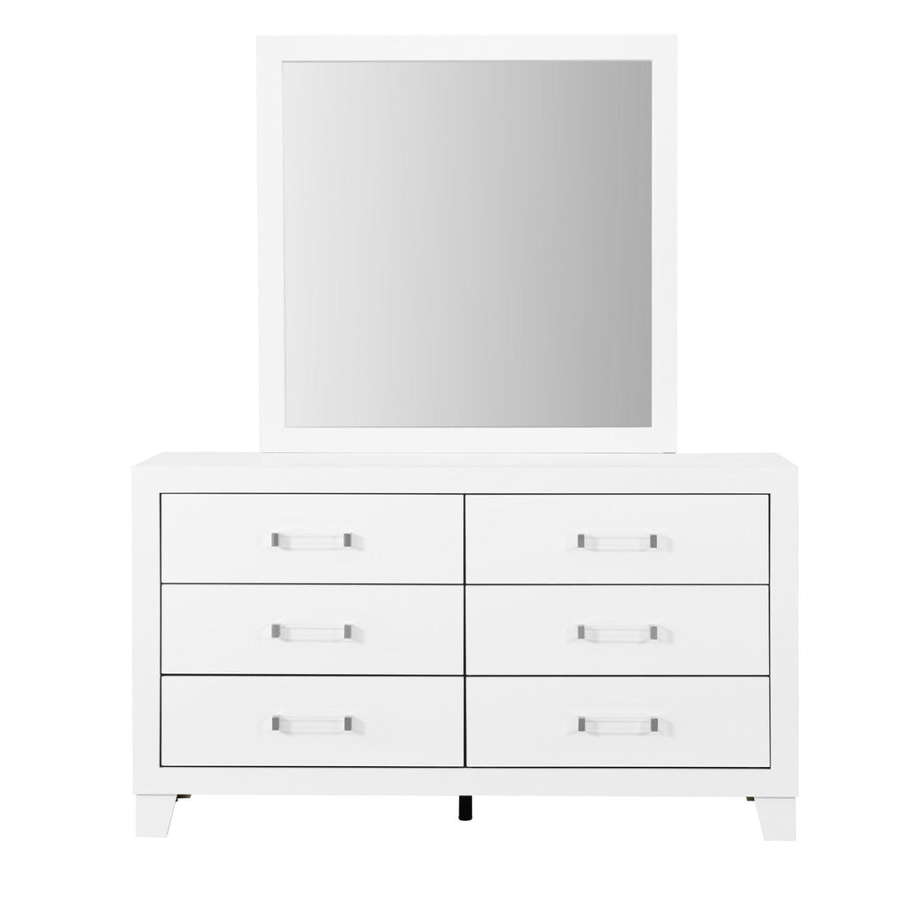 White Mirror with Sleek Design and Acrylic Hardware - 39.56" W