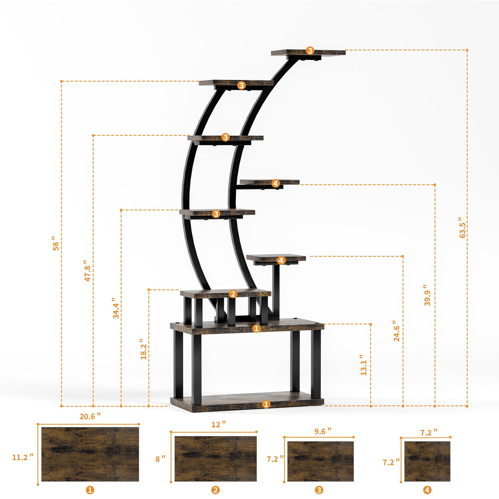 9 Tiered Indoor Plant Stand with 5 Adjustable Grow Lights - Light Brown