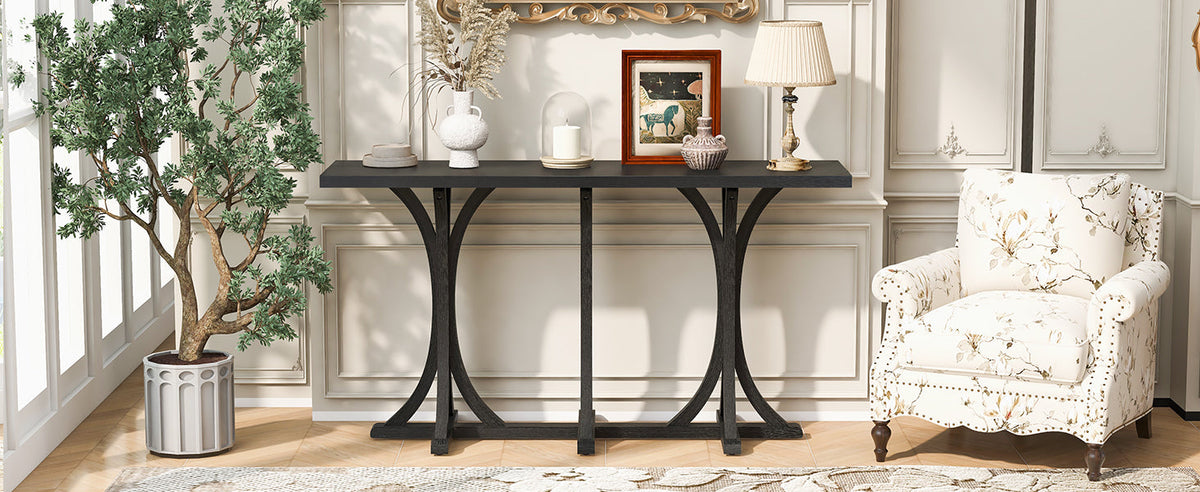 Wooden Console Table with Solid Rubberwood Legs – Black, Gray, or Navy Blue