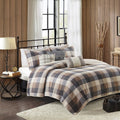 Printed Herringbone Quilt Set 6 Piece with Throw Pillows - Gray Plaid