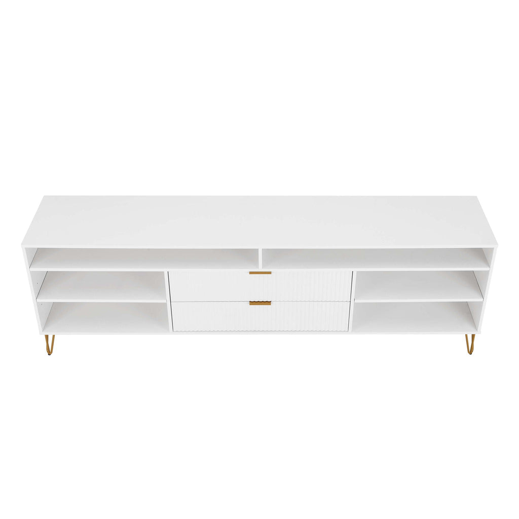 Fluted TV Stand with Storage and Metal Legs - Multiple Colors