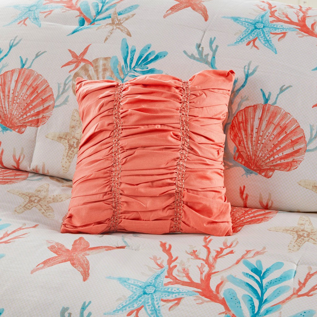 Cotton Sateen Comforter Set with Decorative Pillows - Coral