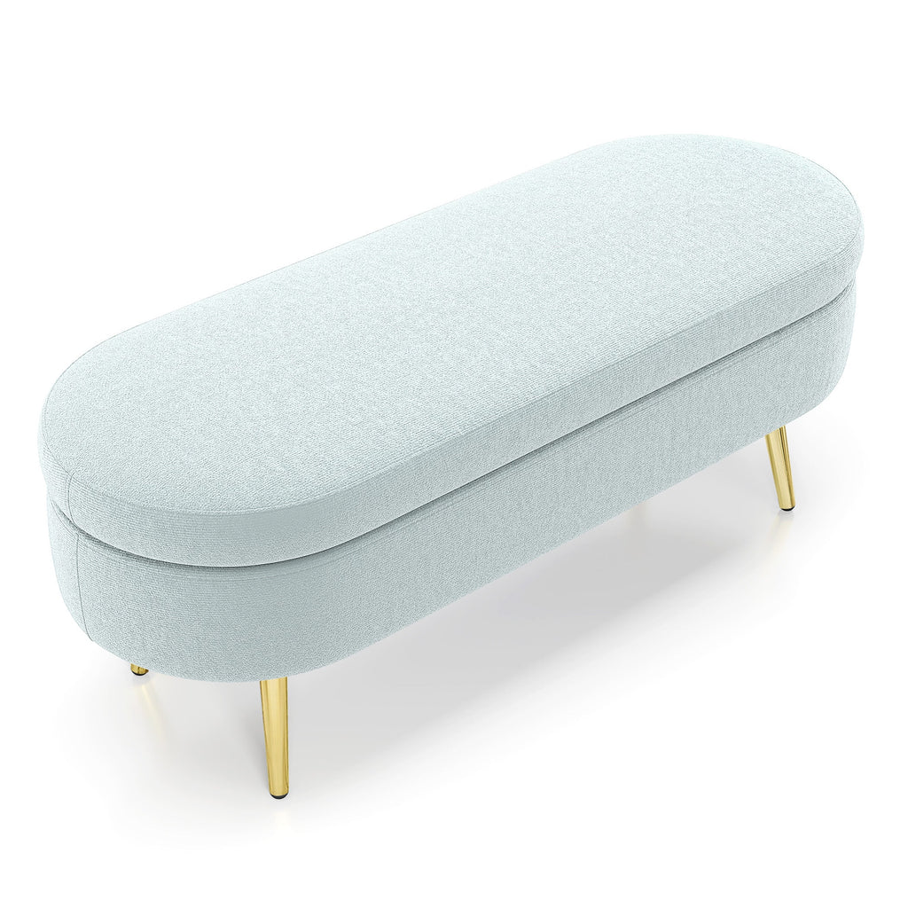 Ottoman Oval Storage Bench with Metal Legs - Flannel Cyan