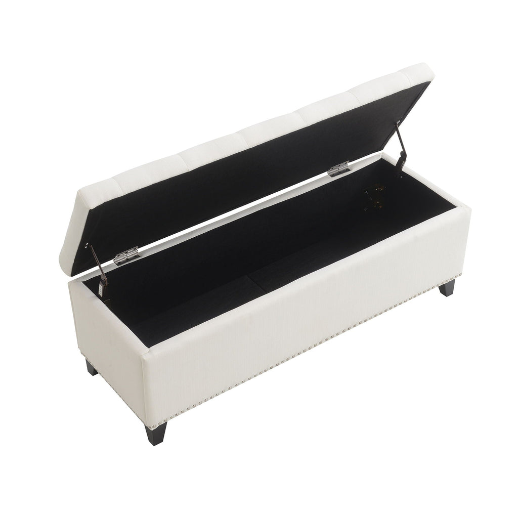 Button-Tufted Storage Ottoman with Safety Close Hinge - Light Brown or Black