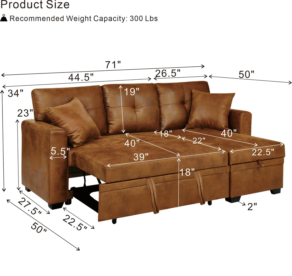 Reversible Chaise Sleeper Sofa Bed with Pull-Out Storage - Gray