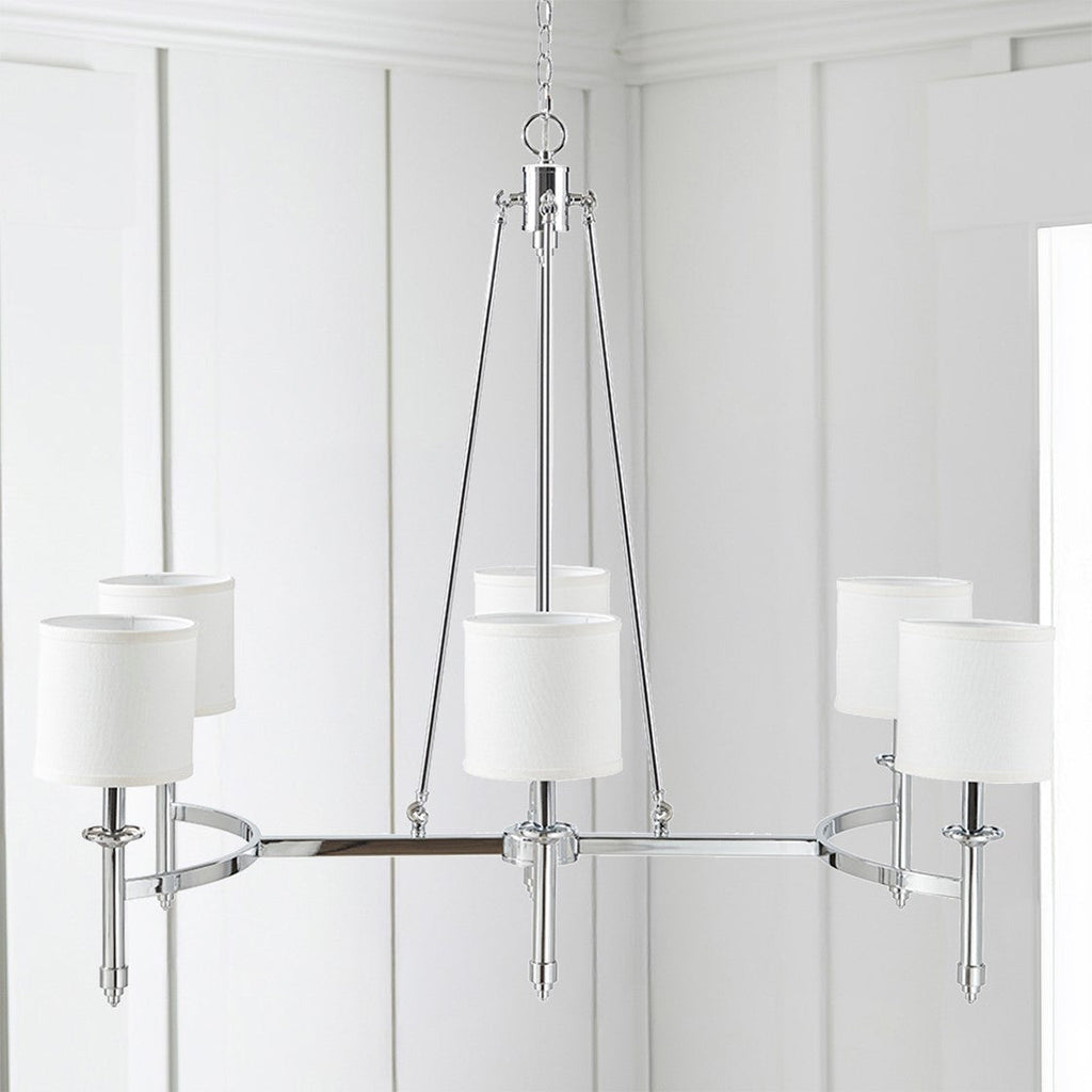 6-Light Chandelier with Fabric Drum Shades - Iron & Polyester