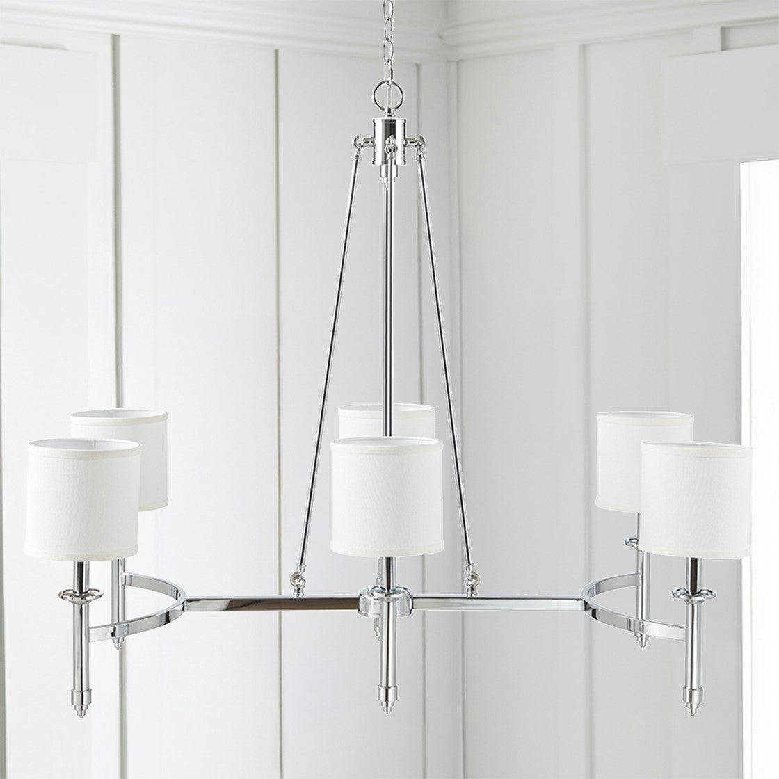 6-Light Chandelier with Fabric Drum Shades - Iron & Polyester