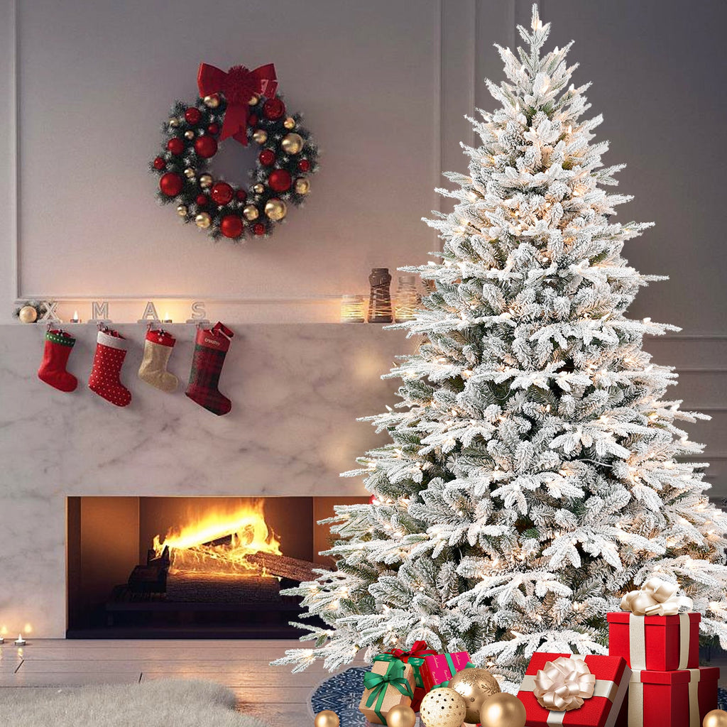 5ft Pre-Lit Flocked Artificial Christmas Tree with 300 Warm Lights