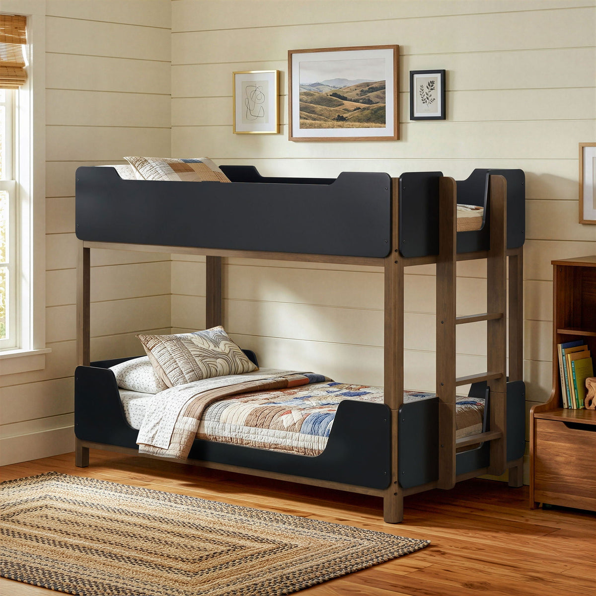 Morris Twin Over Twin Wood Bunk Bed Black and Walnut